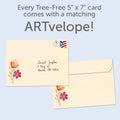 Load image into Gallery viewer, The envelope for Tree-Free’s The Best card, along with the following text: “Every Tree-Free 5x7 card comes with a matching ARTvelope!”