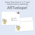 Load image into Gallery viewer, The envelope for Tree-Free’s Party Time Animals card, along with the following text: “Every Tree-Free 5x7 card comes with a matching ARTvelope!”