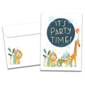 Load image into Gallery viewer, The cover of Tree-Free's Party Time Animals card, along with its matching envelope.