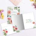 Load image into Gallery viewer, The inside of Tree-Free’s Serenity Happiness Love card, with the cover and envelope in the background.