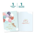 Load image into Gallery viewer, The cover and inside of Tree-Free’s Carried Away card, along with the following text: “1 greeting card, 1 matching envelope”