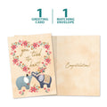 Load image into Gallery viewer, The cover and inside of Tree-Free’s Tied The Knot Elephants card, along with the following text: “1 greeting card, 1 matching envelope”