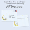 Load image into Gallery viewer, The envelope for Tree-Free’s Over The Moon card, along with the following text: “Every Tree-Free 5x7 card comes with a matching ARTvelope!”