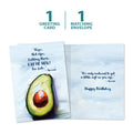 Load image into Gallery viewer, The cover and inside of Tree-Free’s Ripe Avocados card, along with the following text: “1 greeting card, 1 matching envelope”