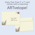 Load image into Gallery viewer, The envelope for Tree-Free’s Embarrassed Bunny card, along with the following text: “Every Tree-Free 5x7 card comes with a matching ARTvelope!”