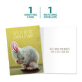 Load image into Gallery viewer, The cover and inside of Tree-Free’s Embarrassed Bunny card, along with the following text: “1 greeting card, 1 matching envelope”