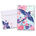 Load image into Gallery viewer, The cover of Tree-Free's Whimsical Bird card, along with its matching envelope.