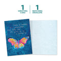 Load image into Gallery viewer, The cover and inside of Tree-Free’s Caterpillar Butterfly card, along with the following text: “1 greeting card, 1 matching envelope”