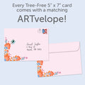 Load image into Gallery viewer, The envelope for Tree-Free’s Made Of Magic card, along with the following text: “Every Tree-Free 5x7 card comes with a matching ARTvelope!”
