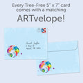 Load image into Gallery viewer, The envelope for Tree-Free’s Change The World card, along with the following text: “Every Tree-Free 5x7 card comes with a matching ARTvelope!”