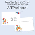 Load image into Gallery viewer, The envelope for Tree-Free’s Kindness is Beautiful card, along with the following text: “Every Tree-Free 5x7 card comes with a matching ARTvelope!”