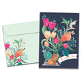 Load image into Gallery viewer, The cover of Tree-Free's Lion Floral Bouquet card, along with its matching envelope.
