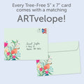 Load image into Gallery viewer, The envelope for Tree-Free’s Lion Floral Bouquet card, along with the following text: “Every Tree-Free 5x7 card comes with a matching ARTvelope!”