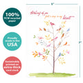 Load image into Gallery viewer, The cover of Tree-Free’s Song In My Heart card with lines demonstrating its 5x7 dimensions, along with the following text: “100% PCW recycled paper, proudly made in the USA, sustainably printed on extra-thick card stock”