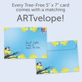 Load image into Gallery viewer, The envelope for Tree-Free’s Hello Yellow card, along with the following text: “Every Tree-Free 5x7 card comes with a matching ARTvelope!”