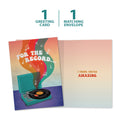 Load image into Gallery viewer, The cover and inside of Tree-Free’s For The Record card, along with the following text: “1 greeting card, 1 matching envelope”