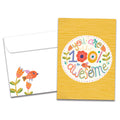 Load image into Gallery viewer, Cover of 100 Percent Awesome Just Because card (featuring script text above and below artwork of a bird surrounded by flowers) and its matching envelope