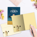 Load image into Gallery viewer, The inside of Tree-Free’s Strength Chick card, with the cover and envelope in the background.