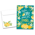 Load image into Gallery viewer, The cover of Tree-Free's Lemon Recipes card, along with its matching envelope.