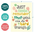 Load image into Gallery viewer, The cover of Tree-Free’s Little Reminder card with lines demonstrating its 5x7 dimensions, along with the following text: “100% PCW recycled paper, proudly made in the USA, sustainably printed on extra-thick card stock”