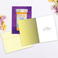 Load image into Gallery viewer, The inside of Tree-Free’s Good Thoughts Prescription card, with the cover and envelope in the background.