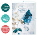 Load image into Gallery viewer, The cover of Tree-Free’s Lasting Memories card with lines demonstrating its 5x7 dimensions, along with the following text: “100% PCW recycled paper, proudly made in the USA, sustainably printed on extra-thick card stock”