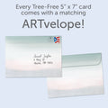 Load image into Gallery viewer, The envelope for Tree-Free’s Invited to Be Held card, along with the following text: “Every Tree-Free 5x7 card comes with a matching ARTvelope!”