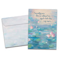 Load image into Gallery viewer, The cover of Tree-Free's Listening Waterlilies card, along with its matching envelope.