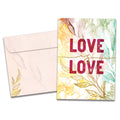 Load image into Gallery viewer, The cover of Tree-Free's Love Is Love card, along with its matching envelope.