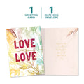 Load image into Gallery viewer, The cover and inside of Tree-Free’s Love Is Love card, along with the following text: “1 greeting card, 1 matching envelope”