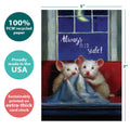 Load image into Gallery viewer, The cover of Tree-Free’s Blanket Hogger card with lines demonstrating its 5x7 dimensions, along with the following text: “100% PCW recycled paper, proudly made in the USA, sustainably printed on extra-thick card stock”