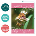 Load image into Gallery viewer, The cover of Tree-Free’s All-In card with lines demonstrating its 5x7 dimensions, along with the following text: “100% PCW recycled paper, proudly made in the USA, sustainably printed on extra-thick card stock”