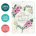 Load image into Gallery viewer, The cover of Tree-Free’s Best Thing card with lines demonstrating its 5x7 dimensions, along with the following text: “100% PCW recycled paper, proudly made in the USA, sustainably printed on extra-thick card stock”
