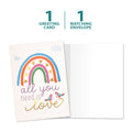 Load image into Gallery viewer, The cover and inside of Tree-Free’s Love Rainbow card, along with the following text: “1 greeting card, 1 matching envelope”