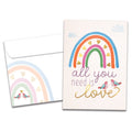 Load image into Gallery viewer, The cover of Tree-Free's Love Rainbow card, along with its matching envelope.
