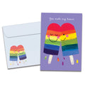Load image into Gallery viewer, The cover of Tree-Free's Rainbow Popsicles card, along with its matching envelope.
