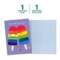 Load image into Gallery viewer, The cover and inside of Tree-Free’s Rainbow Popsicles card, along with the following text: “1 greeting card, 1 matching envelope”