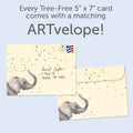 Load image into Gallery viewer, The envelope for Tree-Free’s Confetti Elephant card, along with the following text: “Every Tree-Free 5x7 card comes with a matching ARTvelope!”