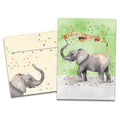 Load image into Gallery viewer, The cover of Tree-Free's Confetti Elephant card, along with its matching envelope.