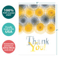 Load image into Gallery viewer, The cover of Tree-Free’s Watercolor Thanks card with lines demonstrating its 5x7 dimensions, along with the following text: “100% PCW recycled paper, proudly made in the USA, sustainably printed on extra-thick card stock”