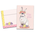Load image into Gallery viewer, The cover of Tree-Free's Pretty Hoppy Bunny card, along with its matching envelope.