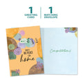Load image into Gallery viewer, The cover and inside of Tree-Free’s No Place Like Home card, along with the following text: “1 greeting card, 1 matching envelope”