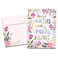 Load image into Gallery viewer, The cover of Tree-Free's Grateful Heart Floral card, along with its matching envelope.