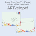 Load image into Gallery viewer, The envelope for Tree-Free’s Rainbow Florals card, along with the following text: “Every Tree-Free 5x7 card comes with a matching ARTvelope!”