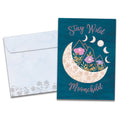 Load image into Gallery viewer, The cover of Tree-Free's Stay Wild Moonchild card, along with its matching envelope.