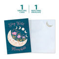 Load image into Gallery viewer, The cover and inside of Tree-Free’s Stay Wild Moonchild card, along with the following text: “1 greeting card, 1 matching envelope”