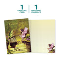 Load image into Gallery viewer, The cover and inside of Tree-Free’s Fairy and Frog card, along with the following text: “1 greeting card, 1 matching envelope”