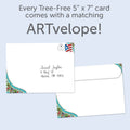Load image into Gallery viewer, The envelope for Tree-Free’s Meditating Elephant card, along with the following text: “Every Tree-Free 5x7 card comes with a matching ARTvelope!”