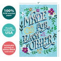 Load image into Gallery viewer, The cover of Tree-Free’s Made For Each Other card with lines demonstrating its 5x7 dimensions, along with the following text: “100% PCW recycled paper, proudly made in the USA, sustainably printed on extra-thick card stock”