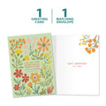 Load image into Gallery viewer, The cover and inside of Tree-Free’s Precious Blooms card, along with the following text: “1 greeting card, 1 matching envelope”